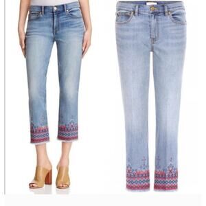 Tory Burch Women's Myers Mid-Rise Straight Cropped Embroidered Jeans Size 29